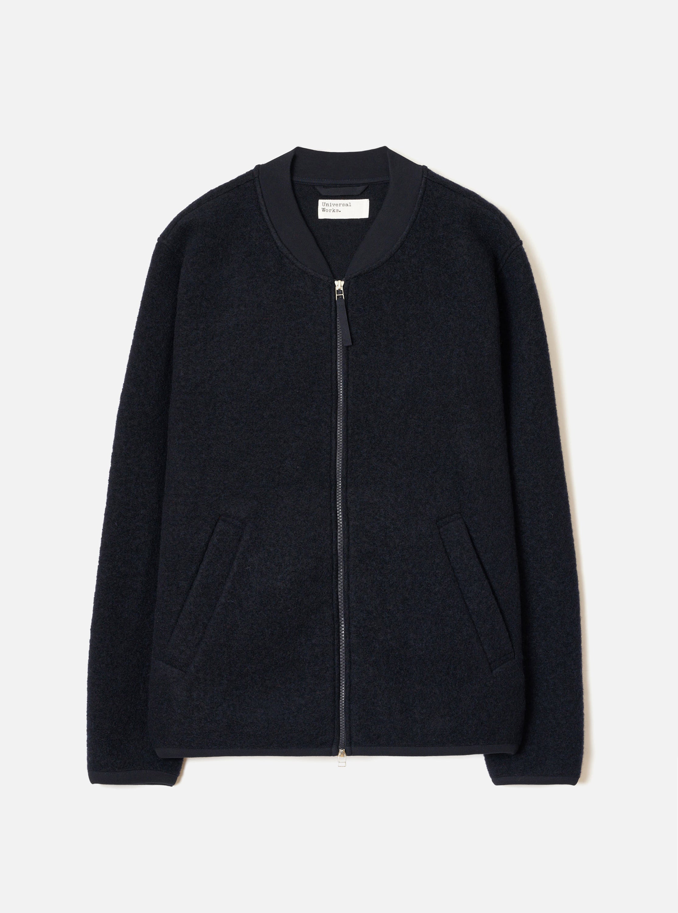 Men's Navy Wool Fleece Zip Bomber Jacket – Universal Works