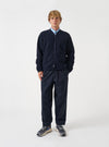 Navy Wool Fleece Zip Bomber Jacket