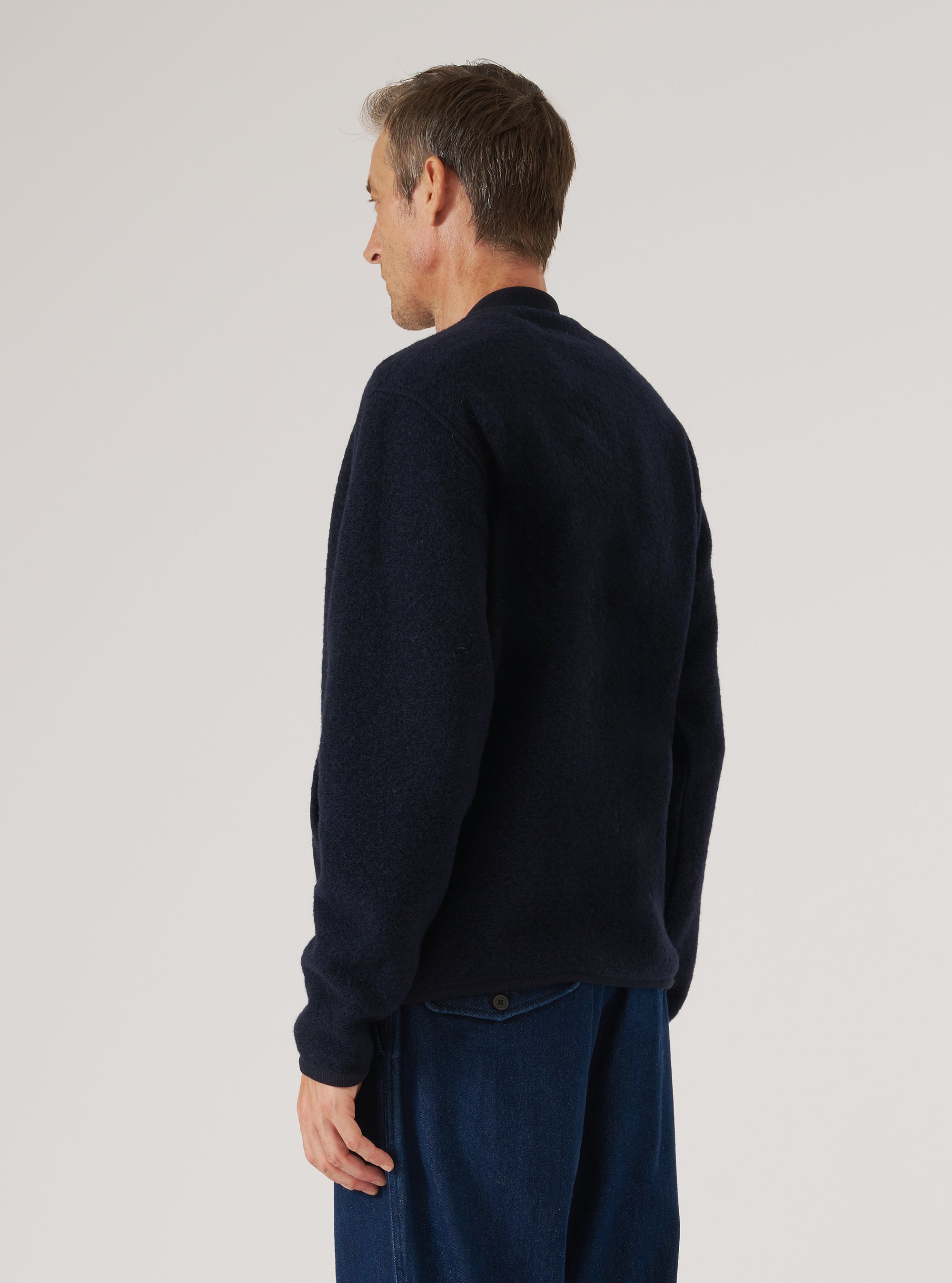Navy Wool Fleece Zip Bomber