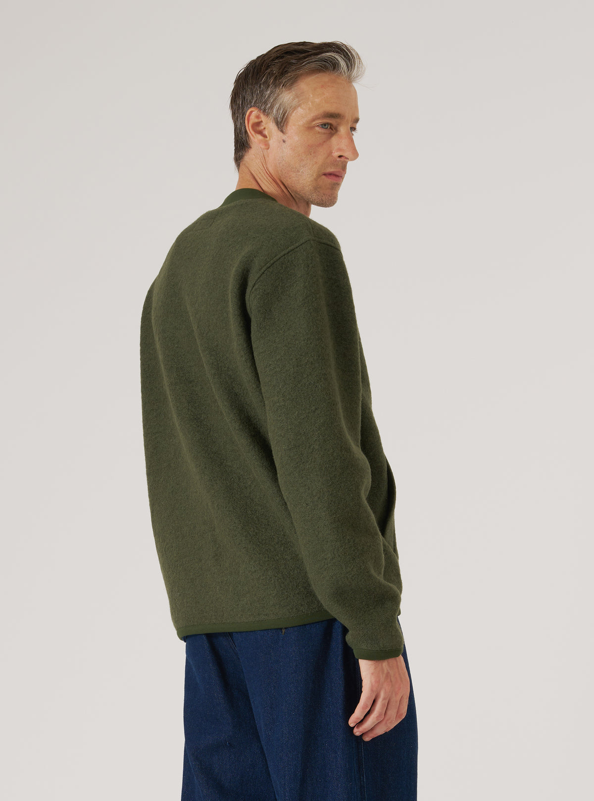 Olive Wool Fleece Zip Bomber