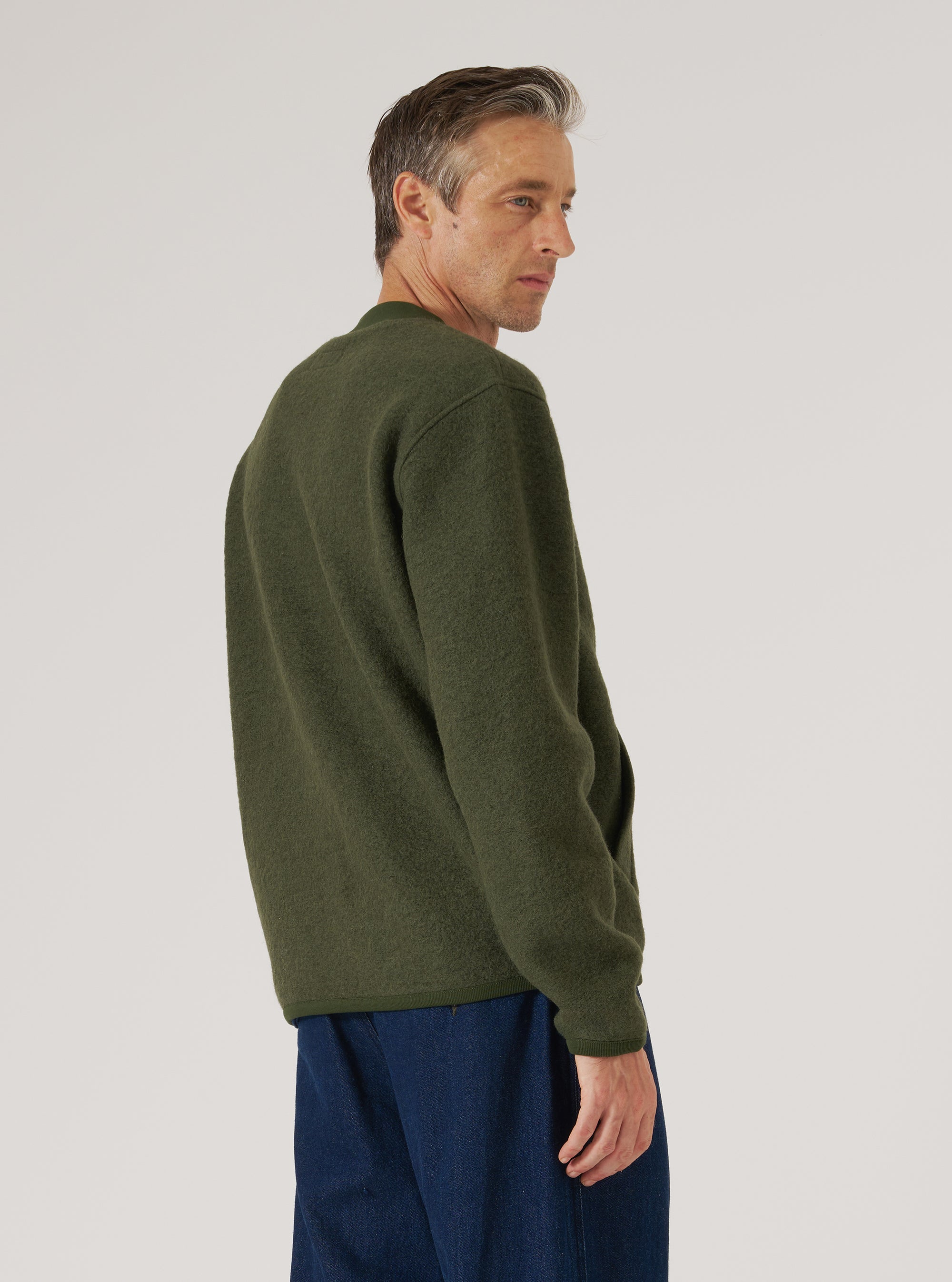 Olive Wool Fleece Zip Bomber
