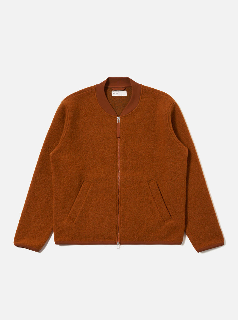 Rust Wool Fleece Zip Bomber