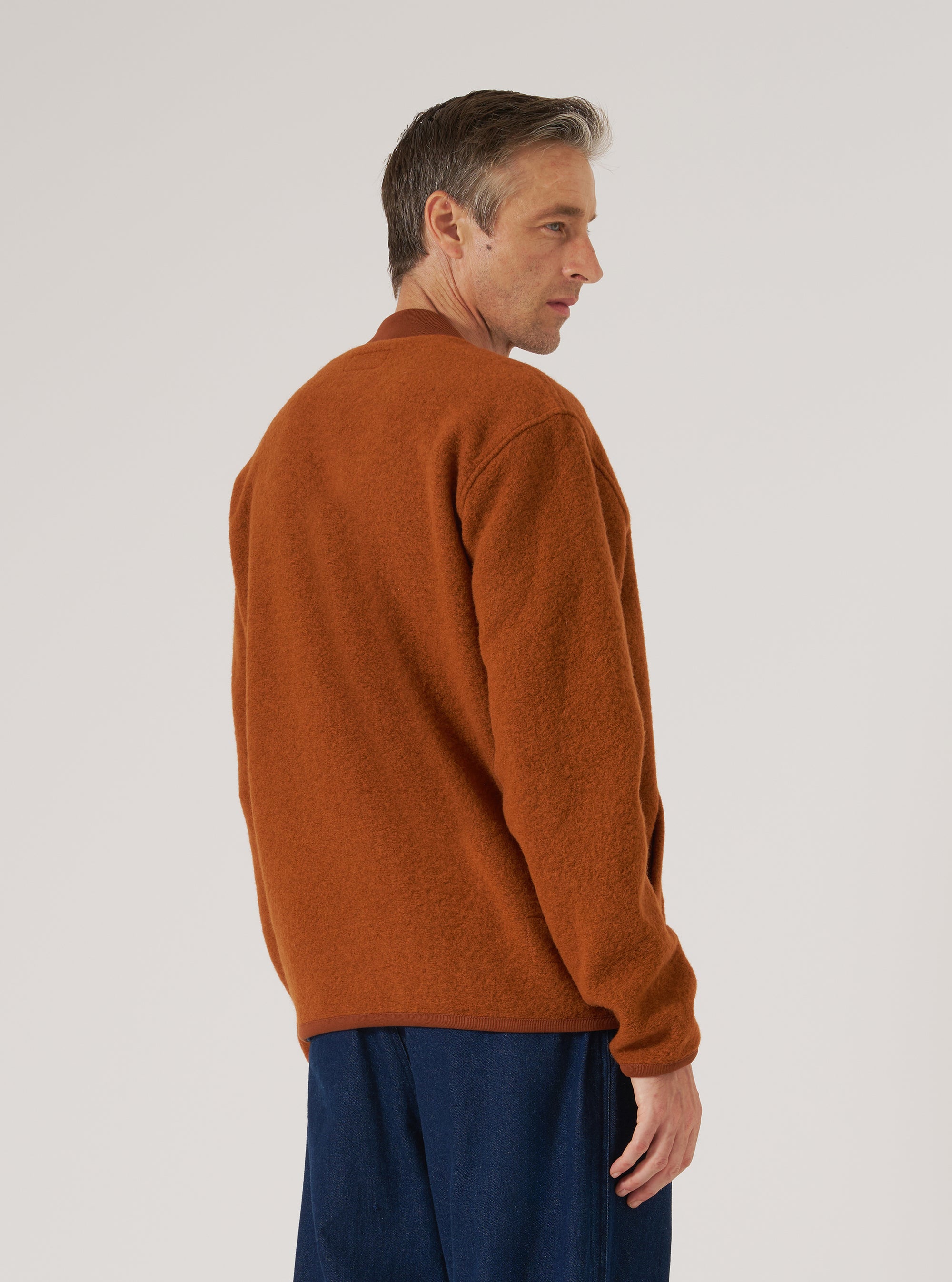 Rust Wool Fleece Zip Bomber