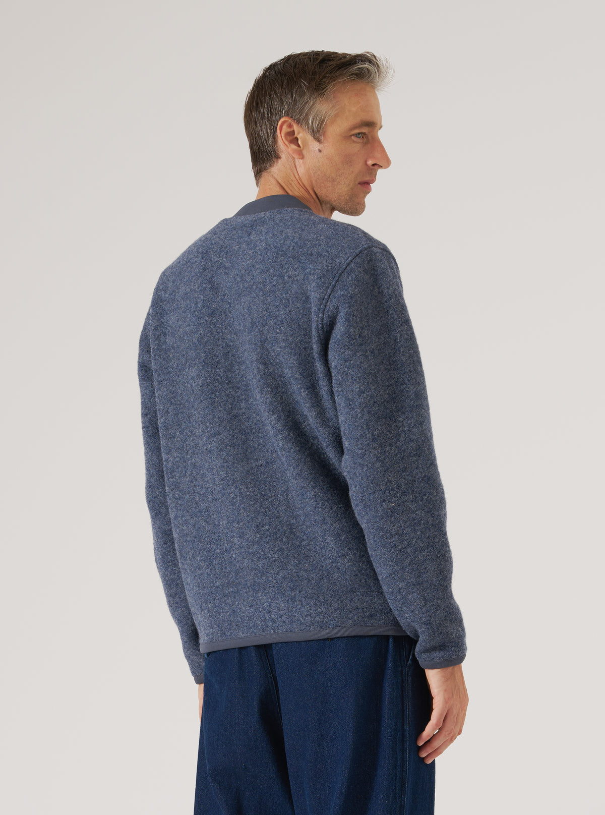 Slate Blue Wool Fleece Zip Bomber