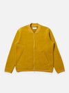Studio shot of the Yellow Wool Fleece Zip Bomber. The yellow wool jacket is zipped up on a white background.