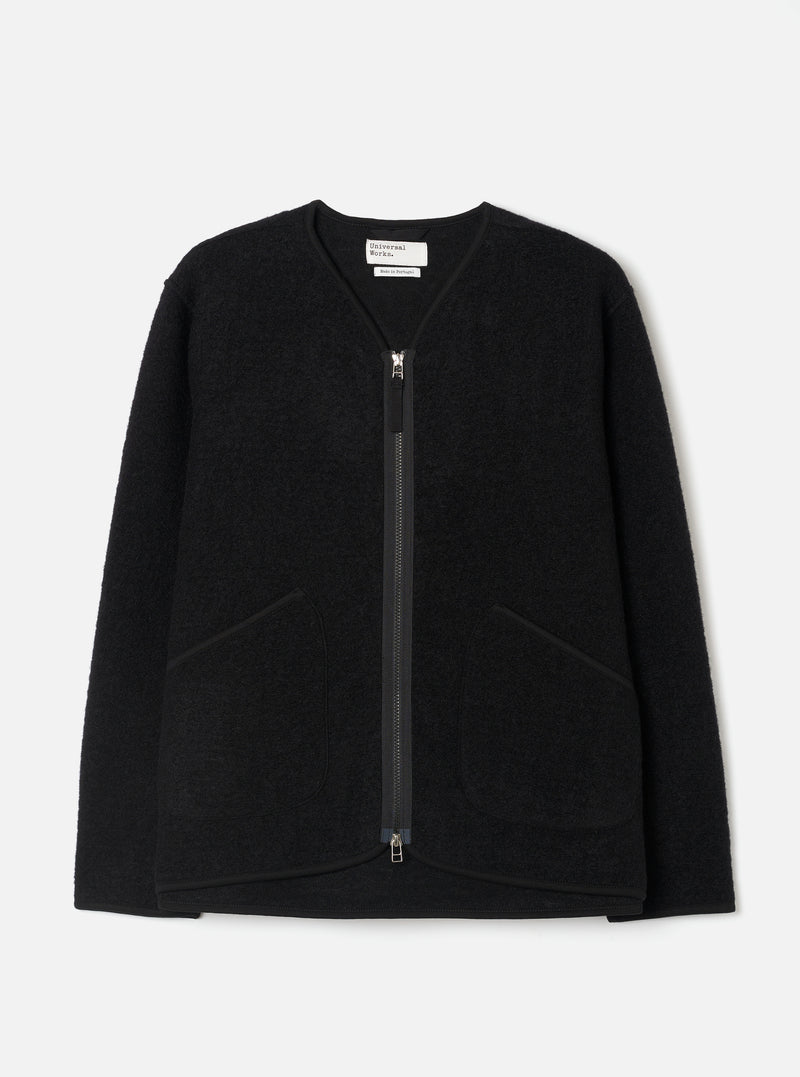Black Wool Fleece Zip Liner Jacket