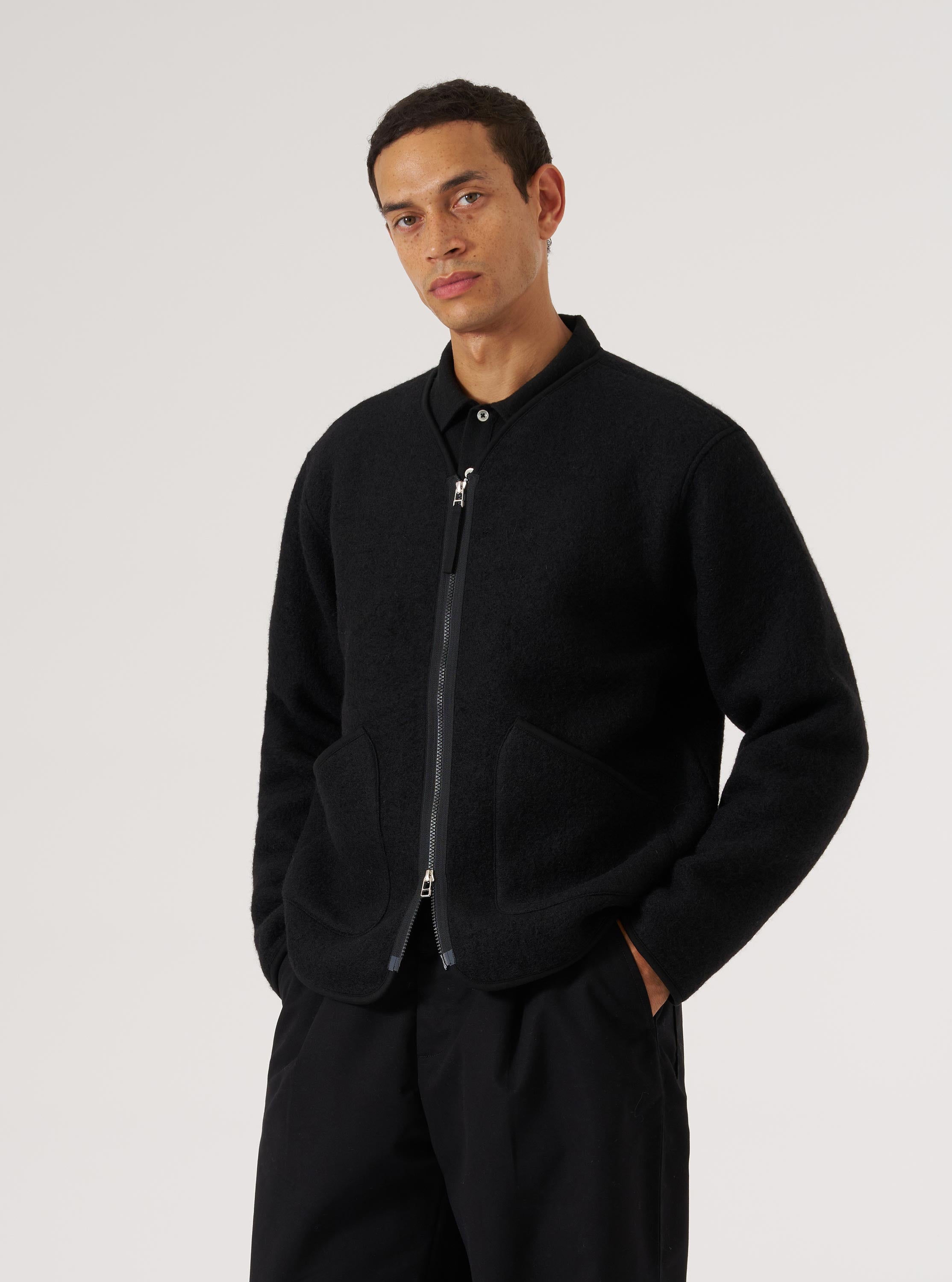 Men's Black Wool Fleece Zip Liner Jacket – Universal Works