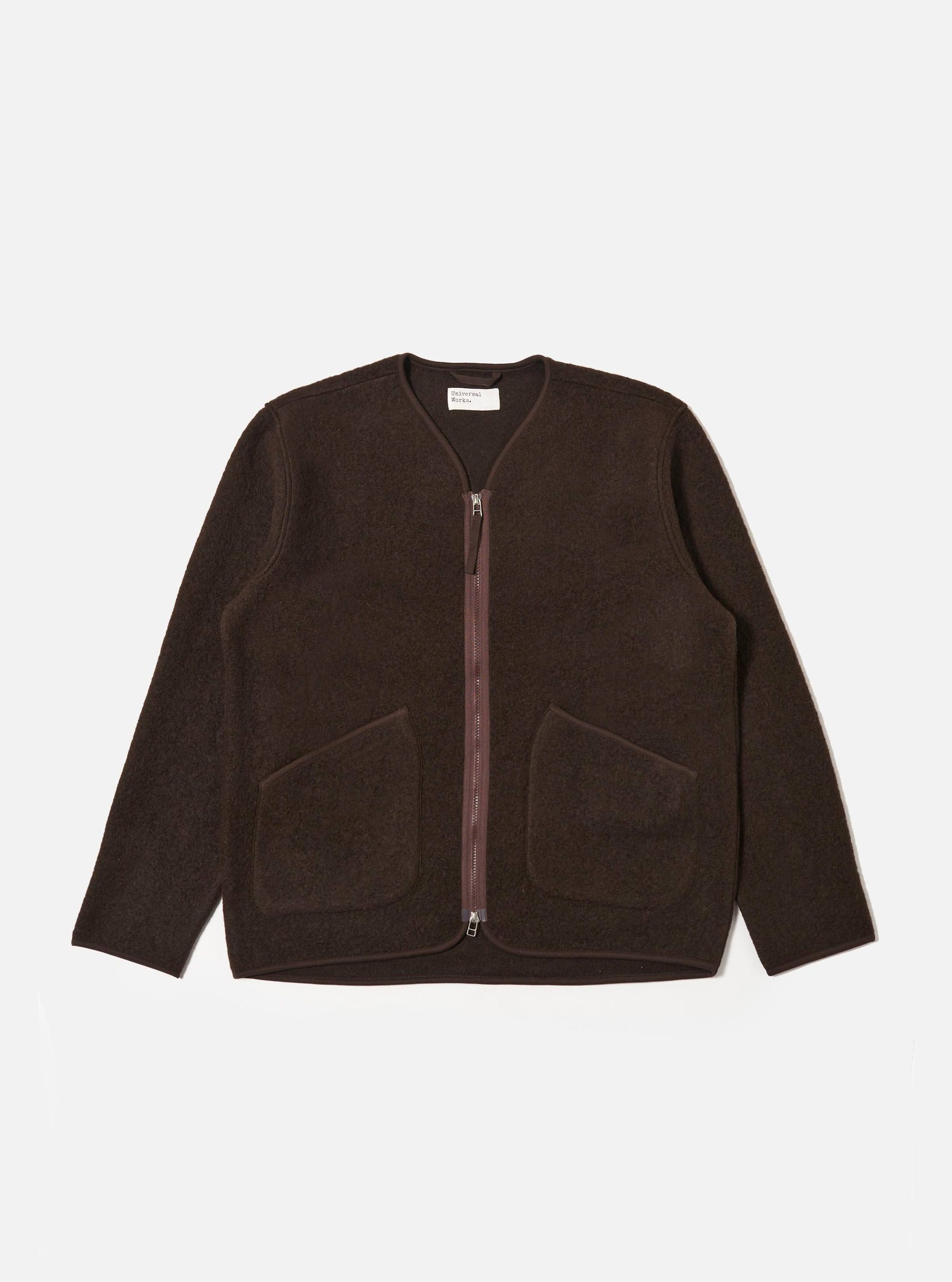 Universal Works Zip Liner Jacket Fleece Men's Brown Wool Fleece Zip ...