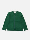 The Green Wool Fleece Zip Liner Jacket is displayed on a white background. The jacket is a vibrant green with a full zip and two front pockets.