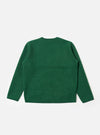 Back view of the Green Wool Fleece Zip Liner Jacket on a white background. The jacket is a vibrant green and appears soft and warm.