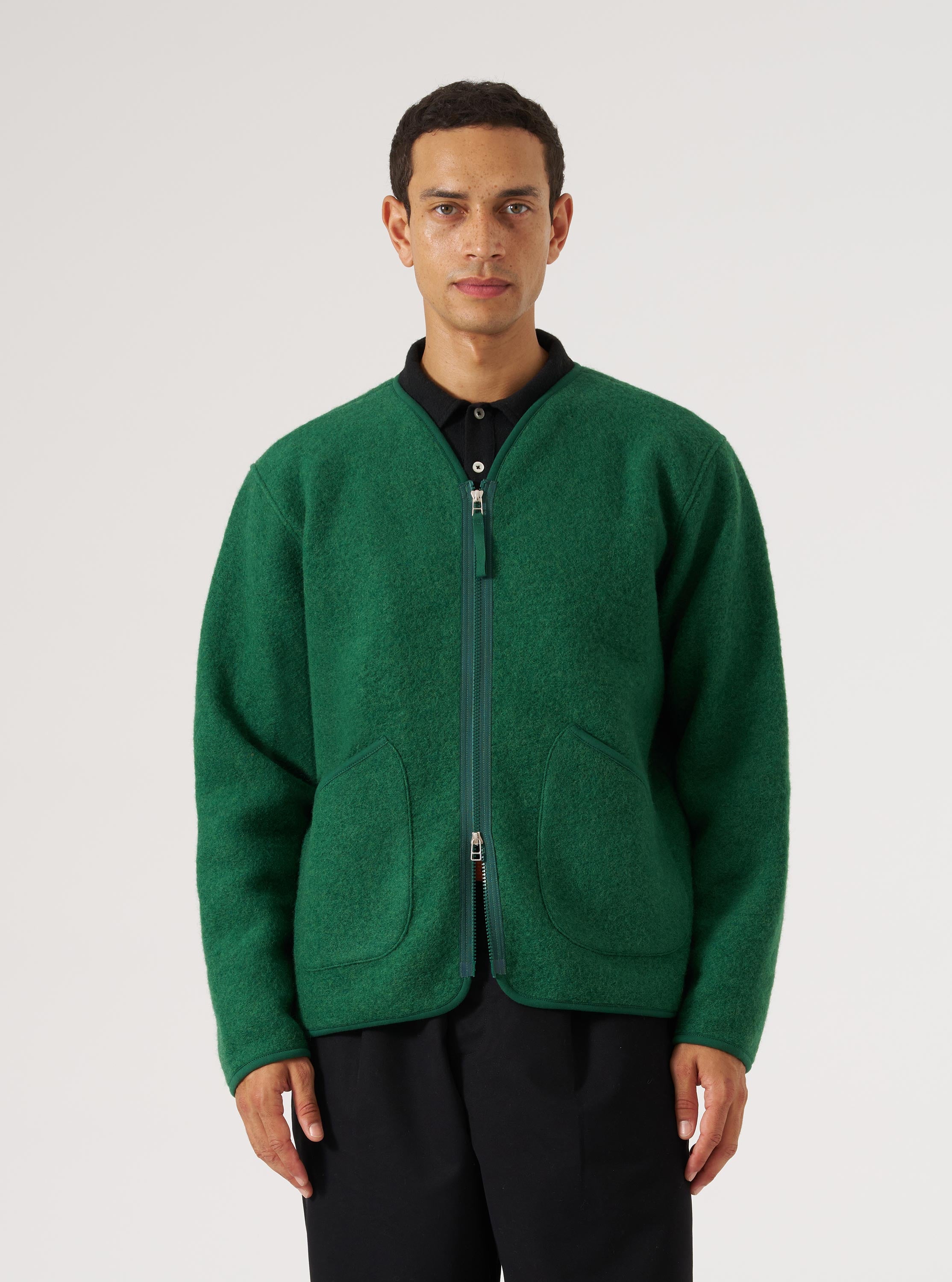 Orslow Fleece Coat Liner Men's Green Wool Fleece Zip Liner Jacket