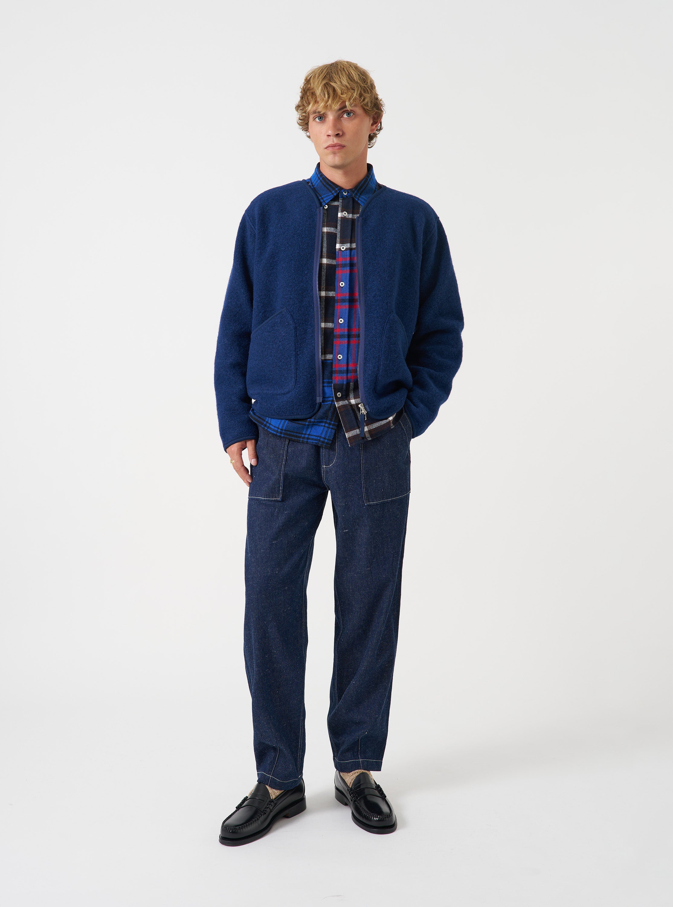 Men's Indigo Wool Fleece Zip Liner Jacket – Universal Works