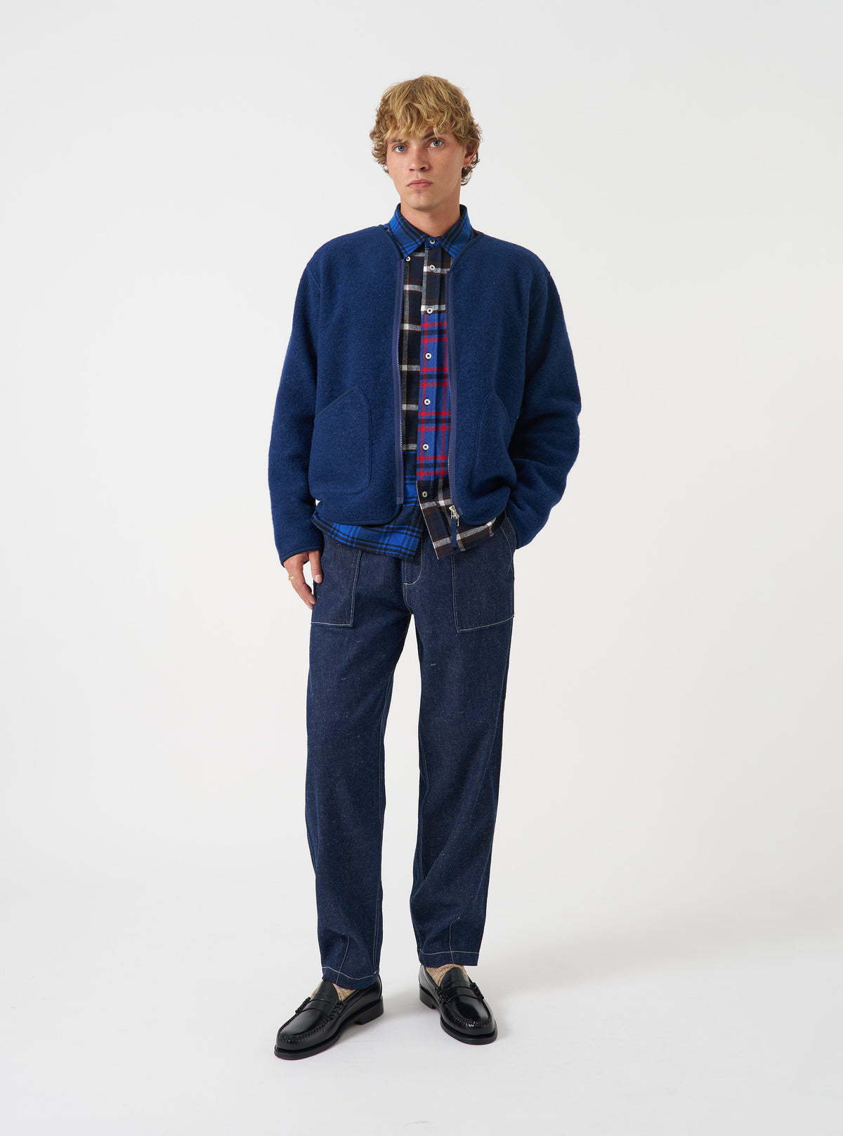 Indigo Wool Fleece Zip Liner Jacket