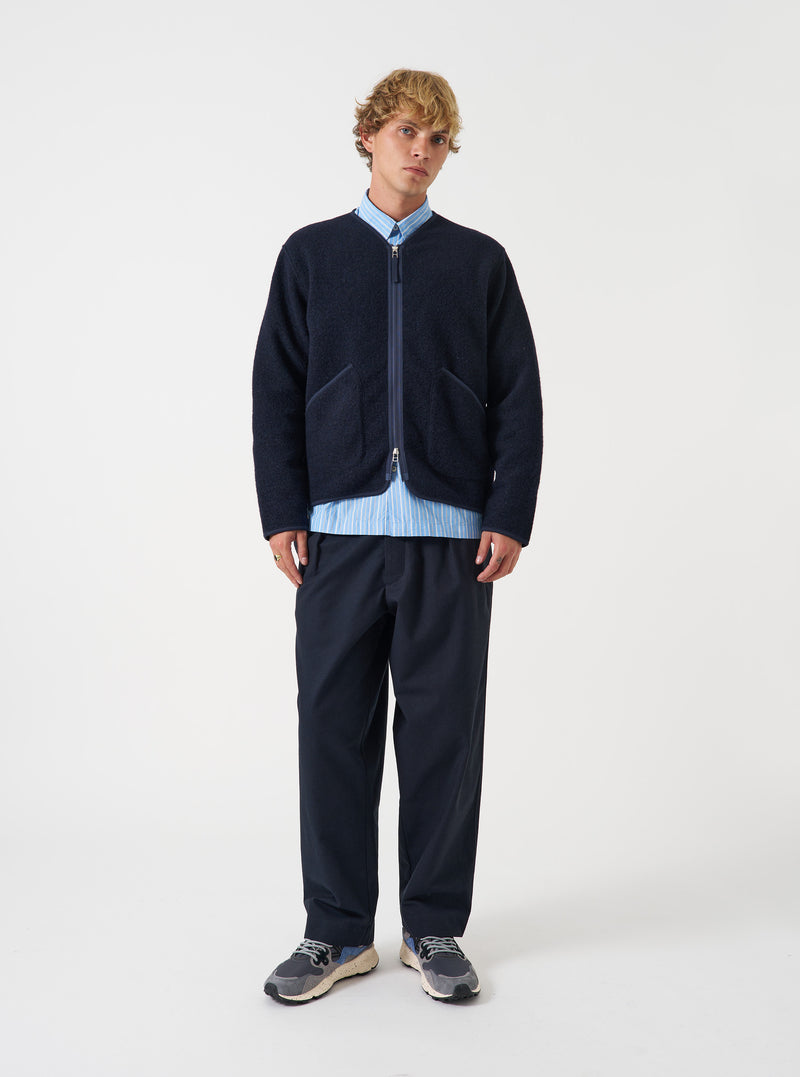 Navy Wool Fleece Zip Liner Jacket