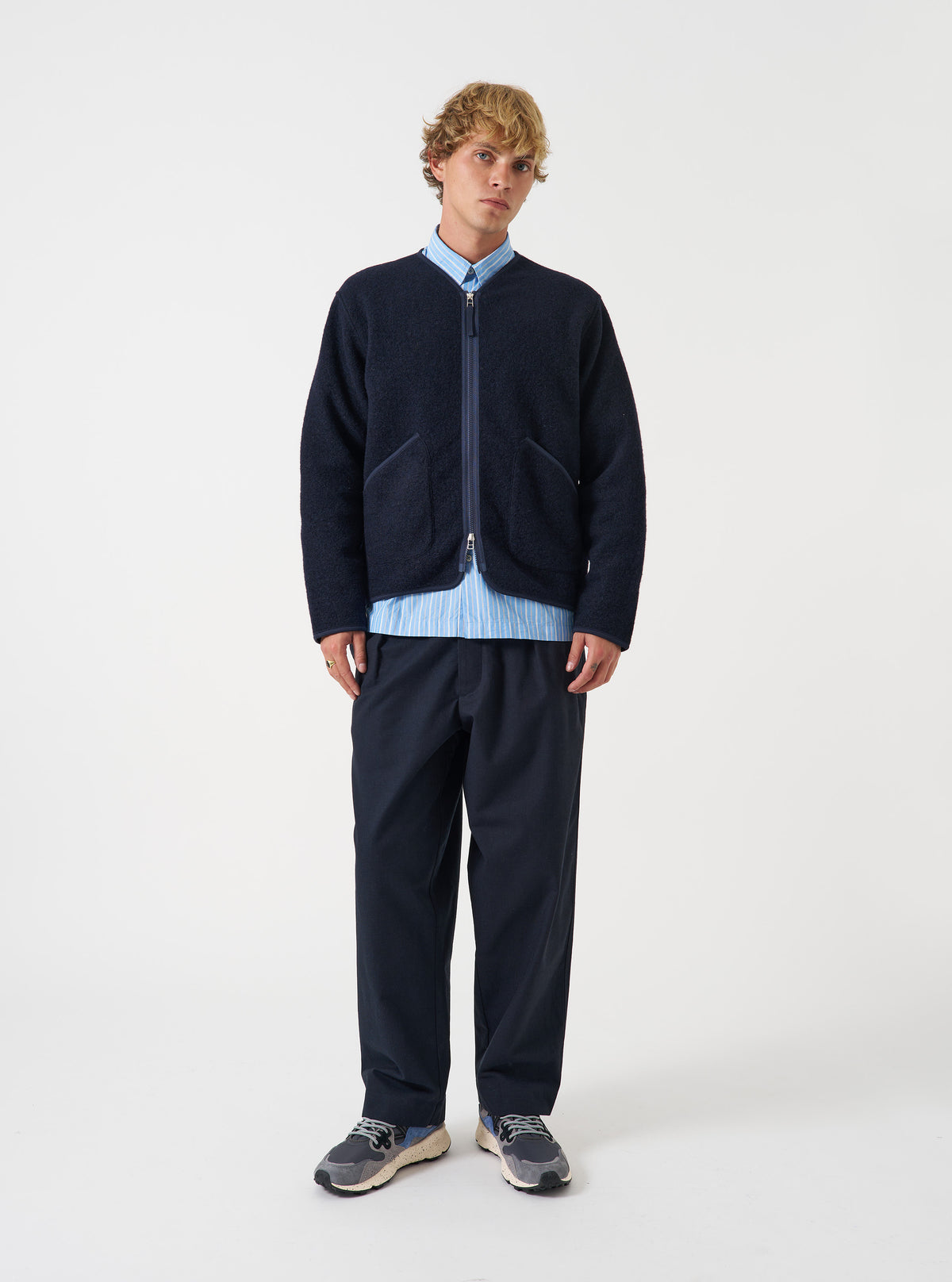 Navy Wool Fleece Zip Liner Jacket