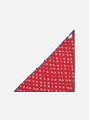 The Red Bold Dot Print Rayon Scout Scarf on a white background. The scarf is red with tan dots and a navy blue border.