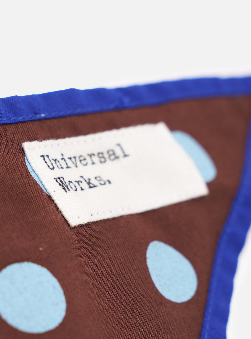Alternate angle view of the Brown Bold Dot Print Rayon Scout Scarf against a white backdrop. Shows the soft drape and lightweight finish of the brown rayon fabric with its distinctive large dot pattern.
