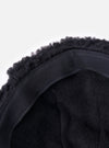 Close-up of the inside of the cableami® Black Military Nylon Twill Boa Aviator hat, showing the black boa trim and nylon twill lining against a white background.