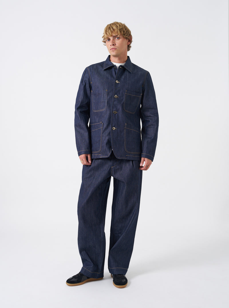 Indigo 13oz Selvedge Denim Bakers Chore Jacket
