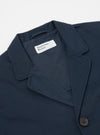 Close-up of the Navy Twill Three Button Jacket on a white background, showing the twill texture and button detail.