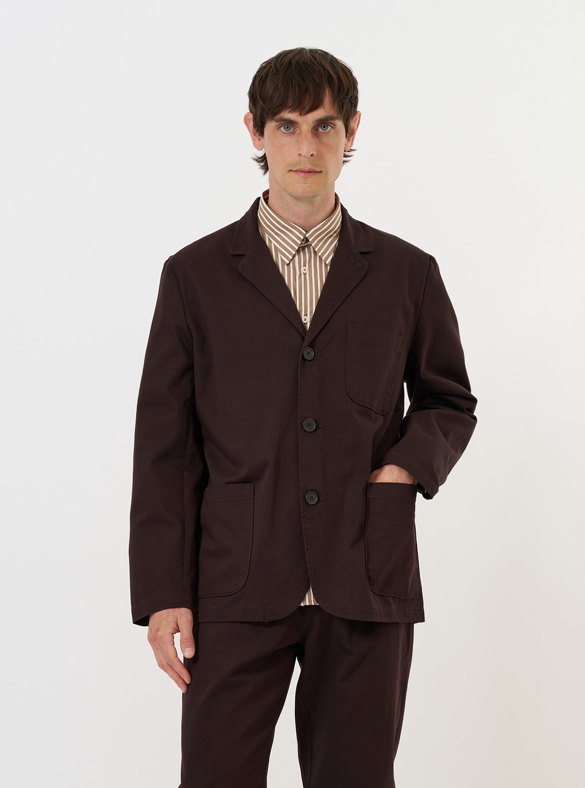 Brown Twill Three Button Jacket