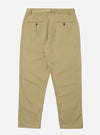 The Sand Twill Military Chino, flat lay on white. These sand-colored pants have a straight fit and are made of twill. Back pockets are buttoned.