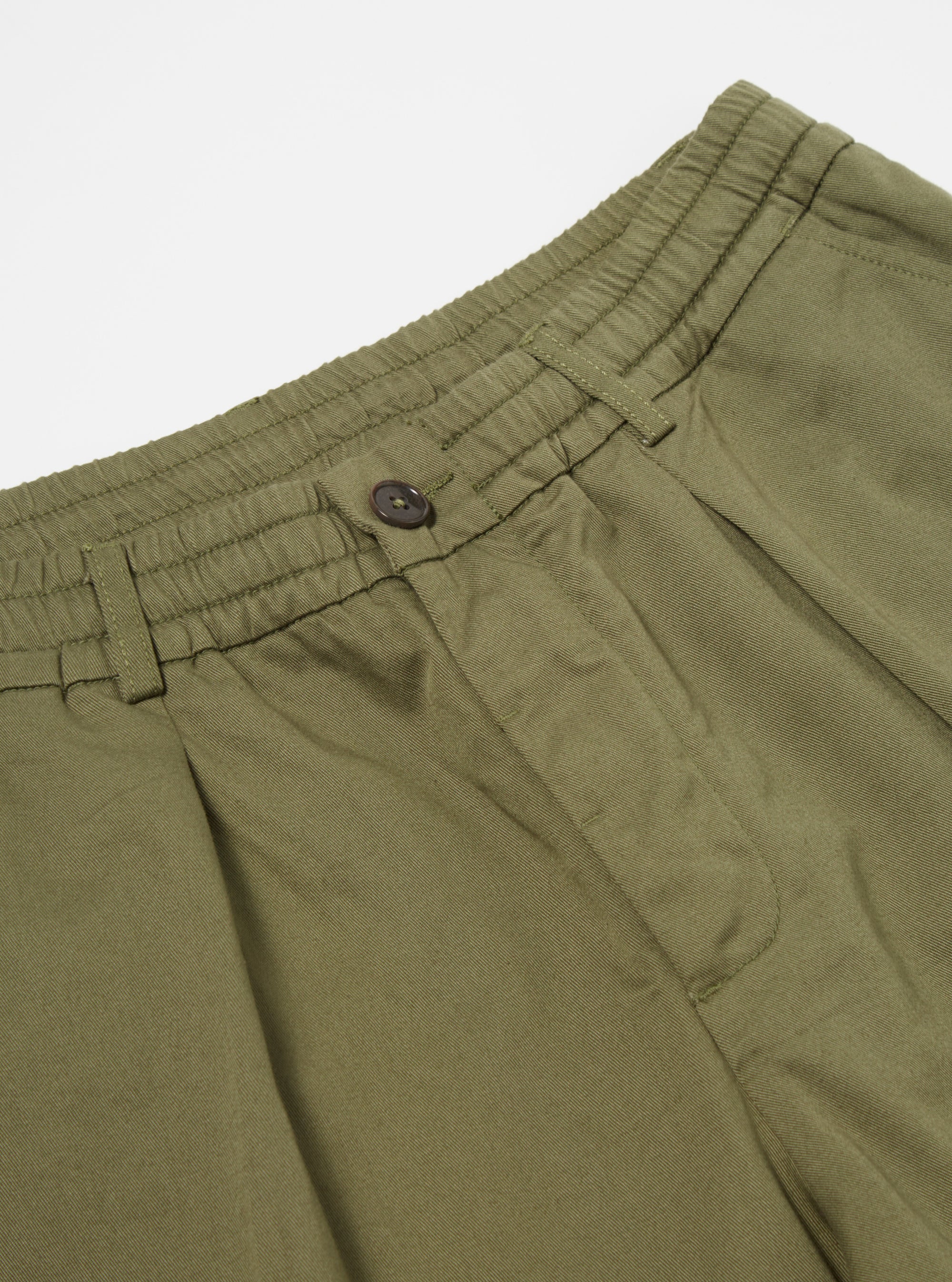 Light Olive Twill Twill Pleated Track Short