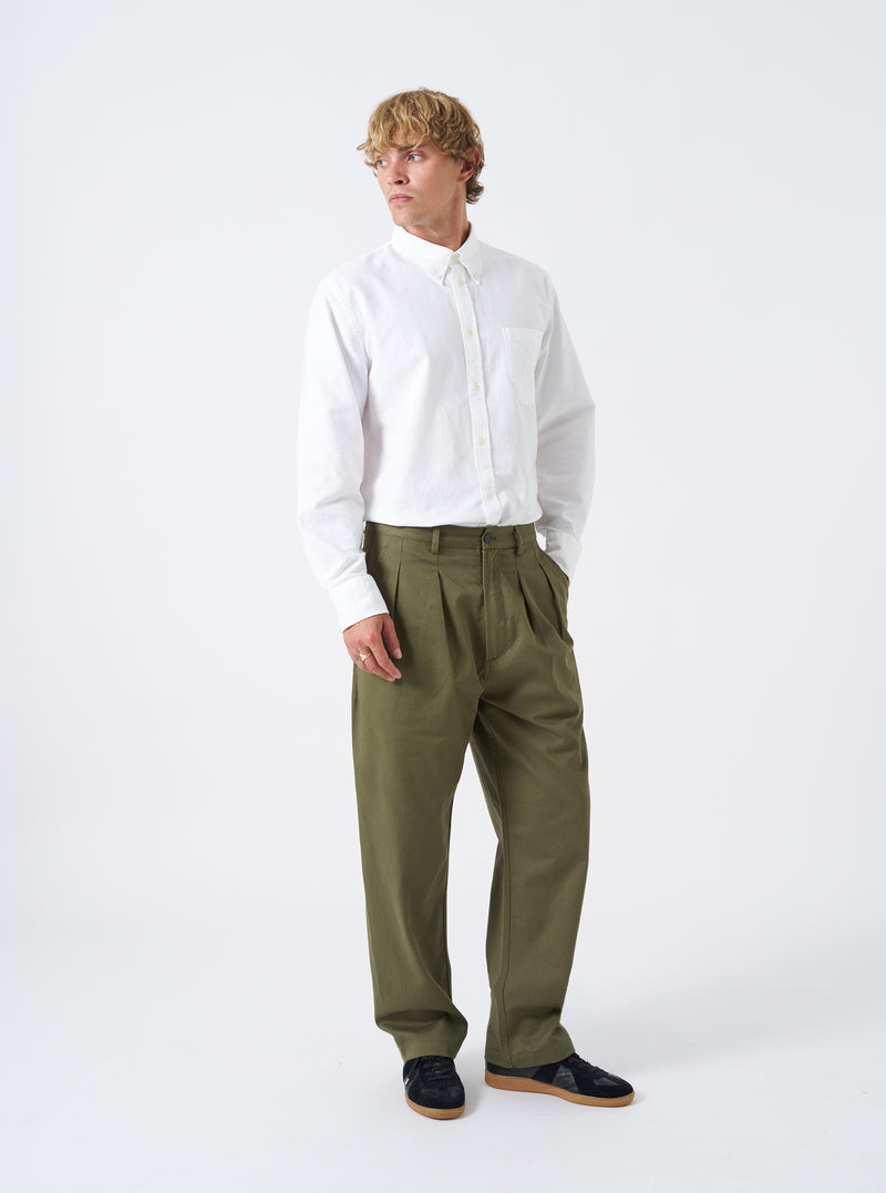 Light Olive Twill Double Pleat Pant