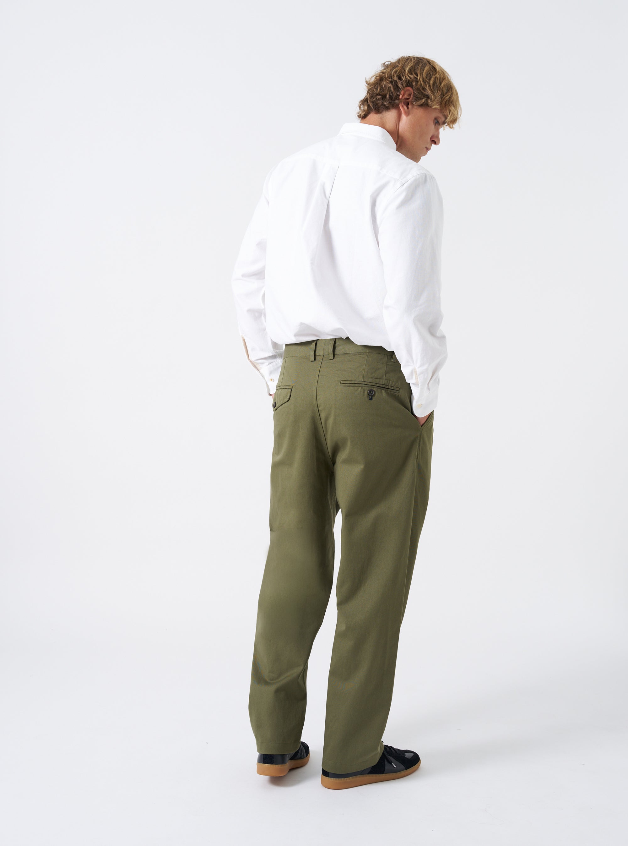 Light Olive Twill Double Pleat Pant