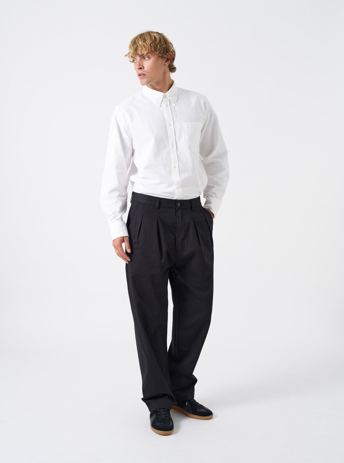 Black Twill Double Pleat Pant