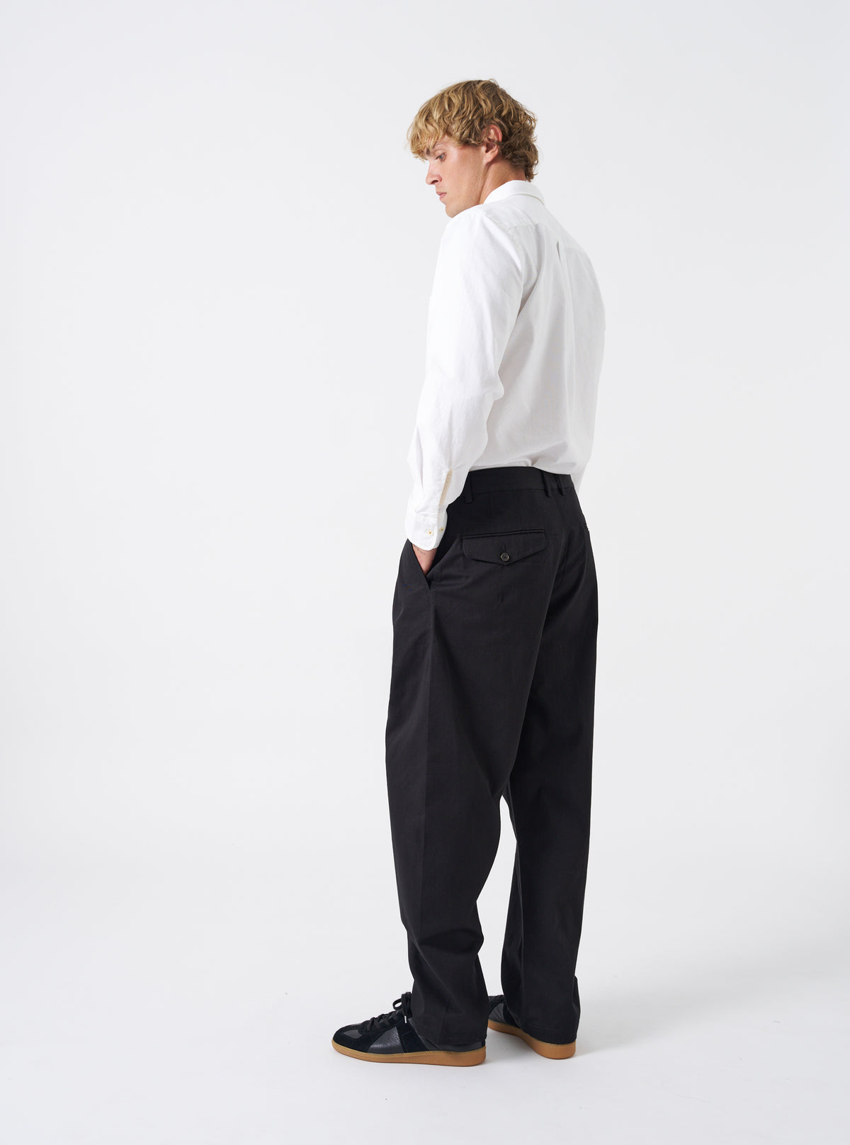 Black Twill Double Pleat Pant