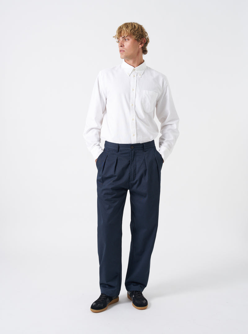 Navy Twill Double Pleat Pant