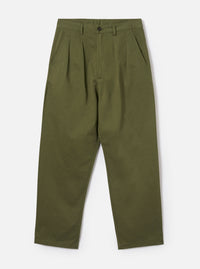 Olive Green Twill Double Pleat Pant