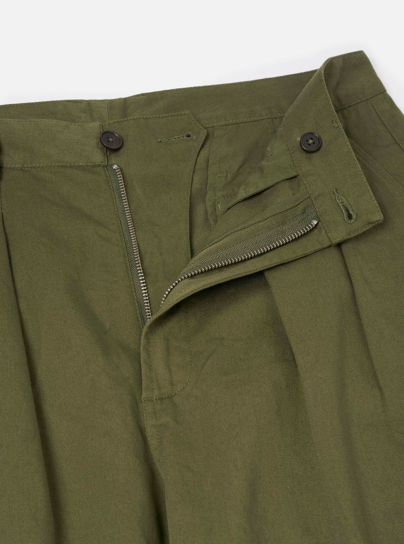 Olive Green Twill Double Pleat Pant
