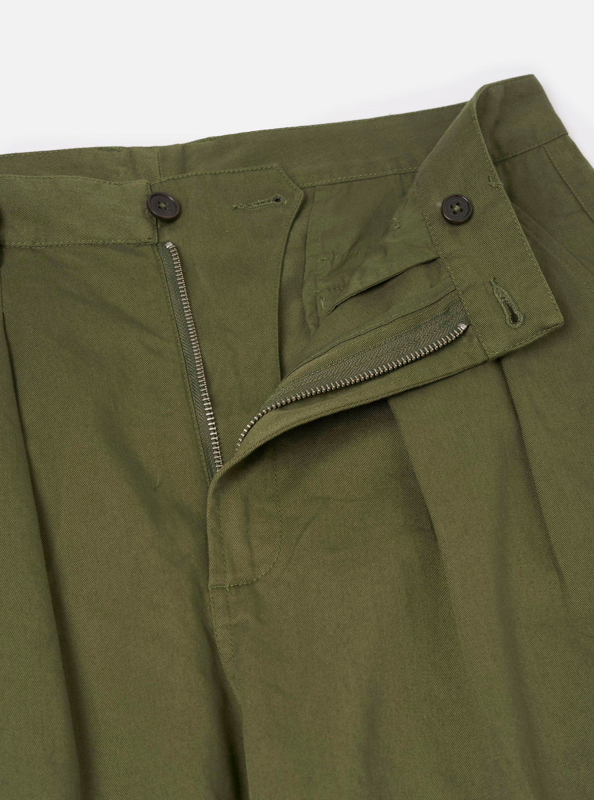 Olive Green Twill Double Pleat Pant