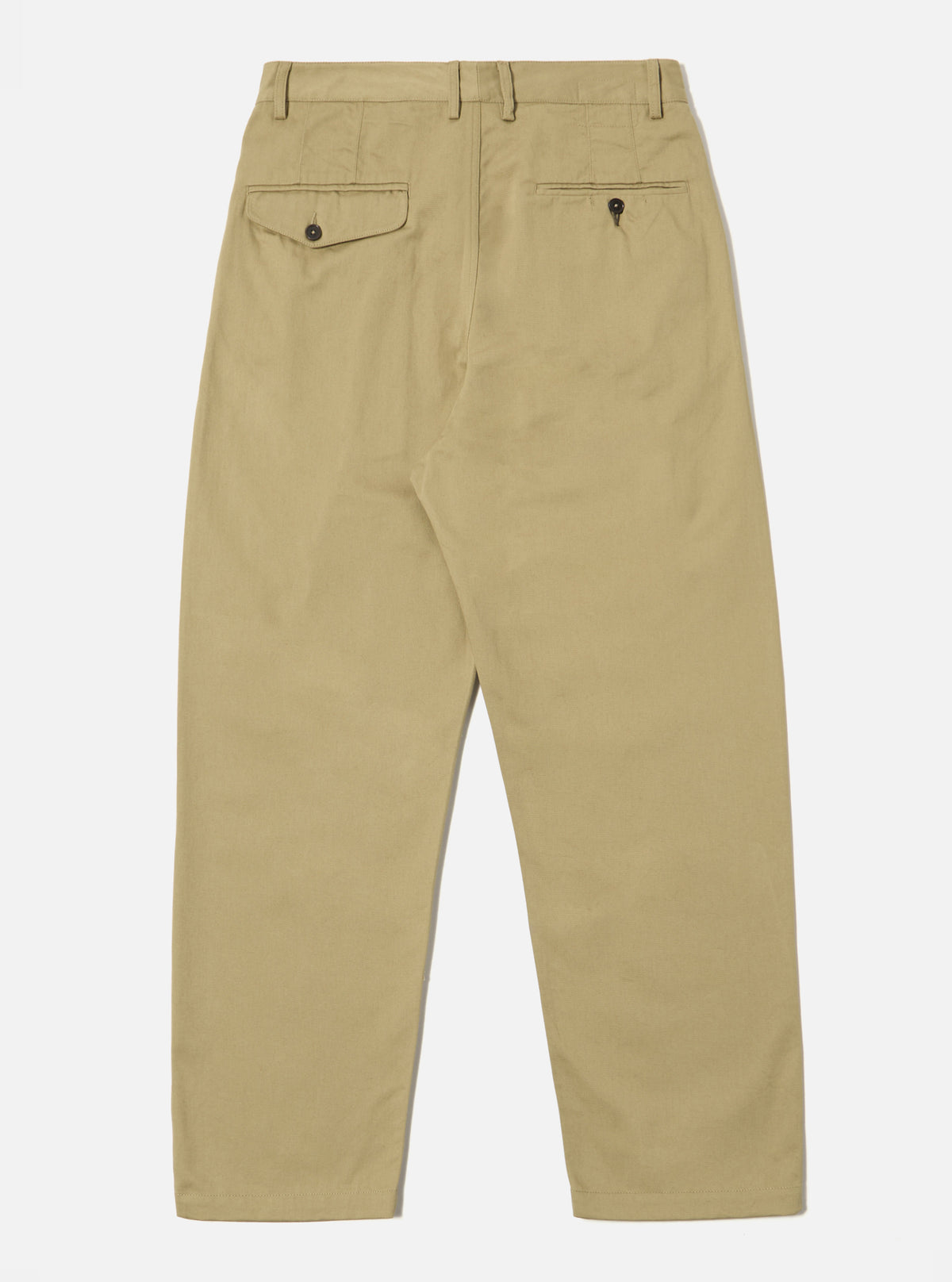 Back view of Sand Twill Double Pleat Pant on a white background. The pants are a light tan color and appear to be made of a soft twill fabric with a relaxed fit.