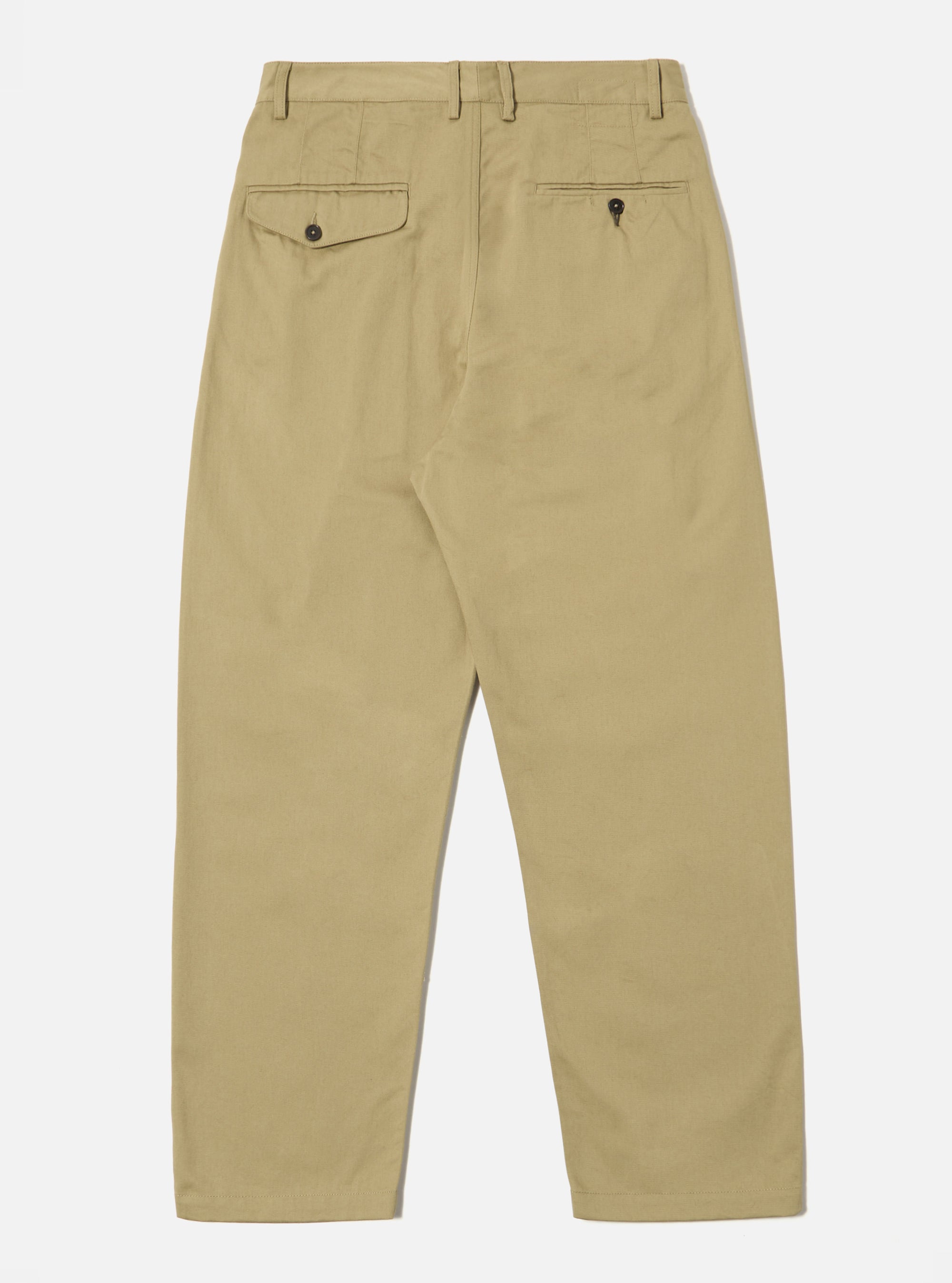 Back view of Sand Twill Double Pleat Pant on a white background. The pants are a light tan color and appear to be made of a soft twill fabric with a relaxed fit.