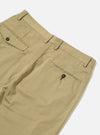 Close-up of the Sand Twill Double Pleat Pant on a white background, showcasing the twill fabric, double pleats, pockets, and button details.