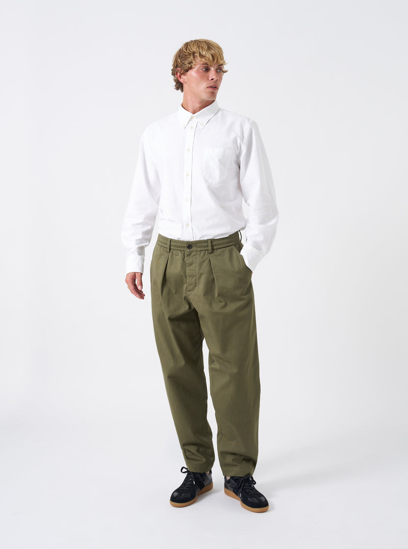 Light Olive Twill Pleated Track Pant