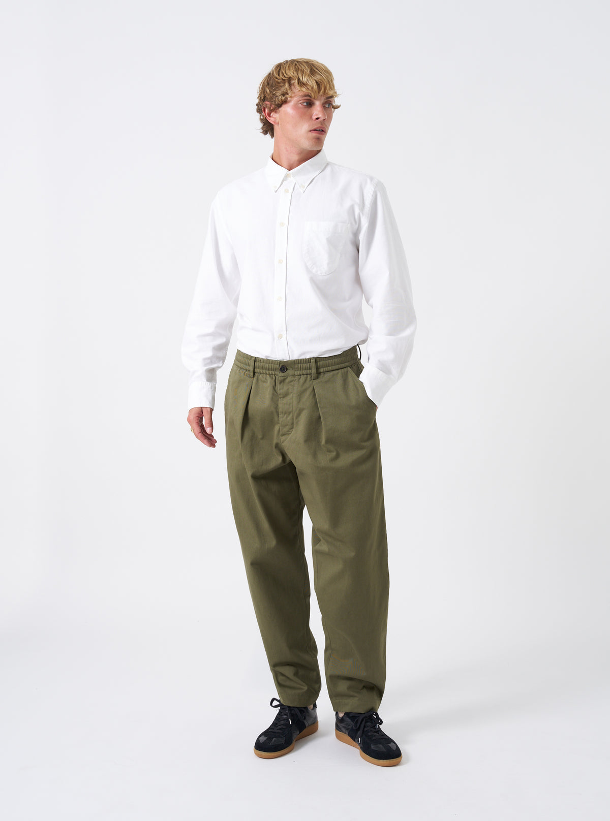 Light Olive Twill Pleated Track Pant