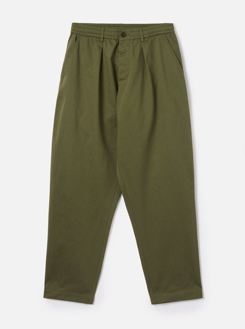 Olive Green Twill Pleated Track Pant