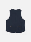 Back view of the Navy Twill Field Waistcoat on a white background. The waistcoat is a dark navy color and features two small pockets with button closures.