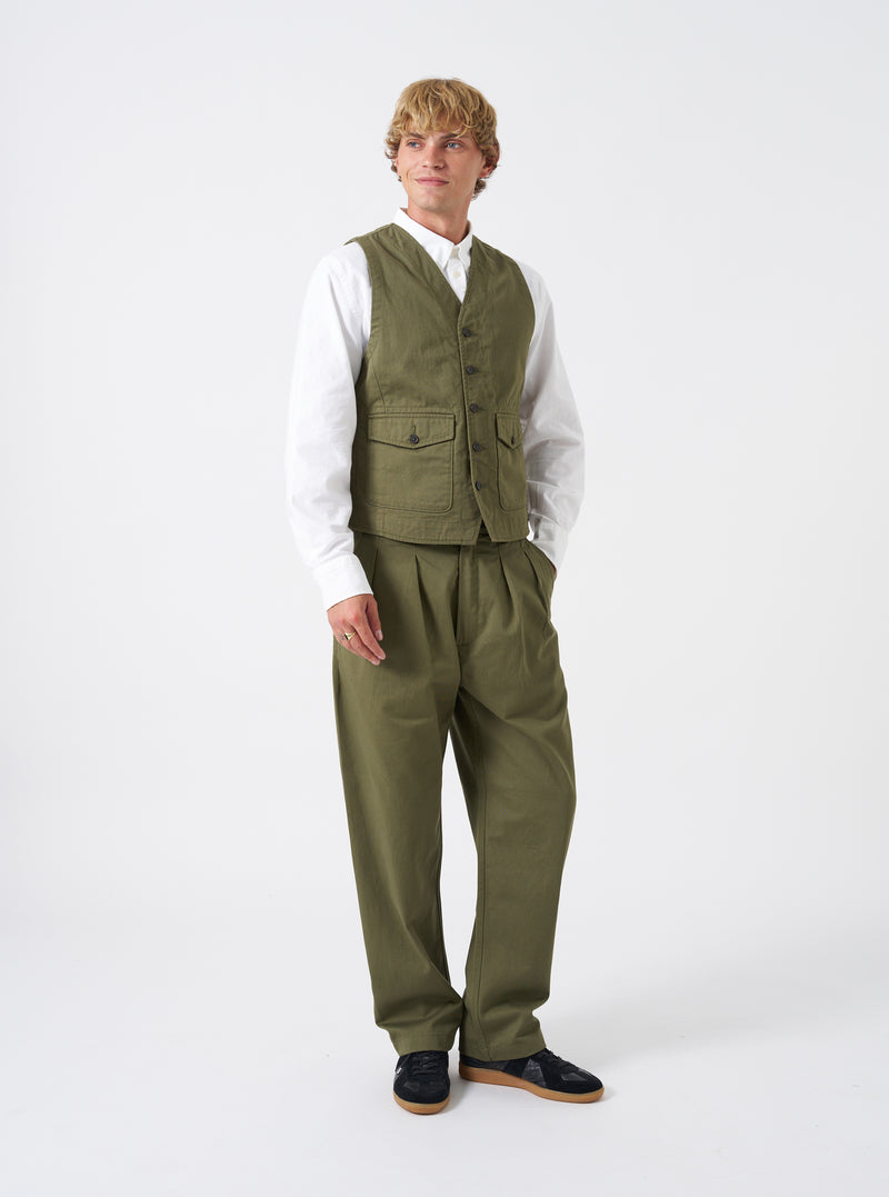 Light Olive Twill Field Waistcoat