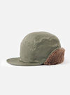 cableami® Olive Military Nylon Twill Cap on a white background. The cap is olive green nylon with brown ear flaps. Side view.