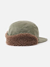 cableami® Olive Military Nylon Twill Cap on a white background. The cap is olive green with brown faux fur trim. The cap has a classic fit. 