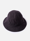 The cableami Black Baker Back Satin Cotton Metro Hat is shown from a rear angle as a flat lay against a plain white background. The image highlights the six-panel construction and the clean stitching of the black back satin cotton fabric. The rounded crown and the downward-sloping brim are clearly visible.
