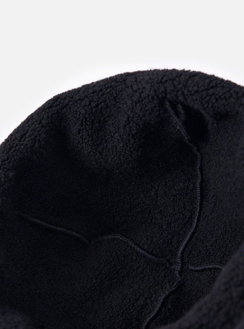 Close-up of the cableami® Black Recycled Wool Flight Watch Cap on a white background. Shows the texture and construction of the cap.