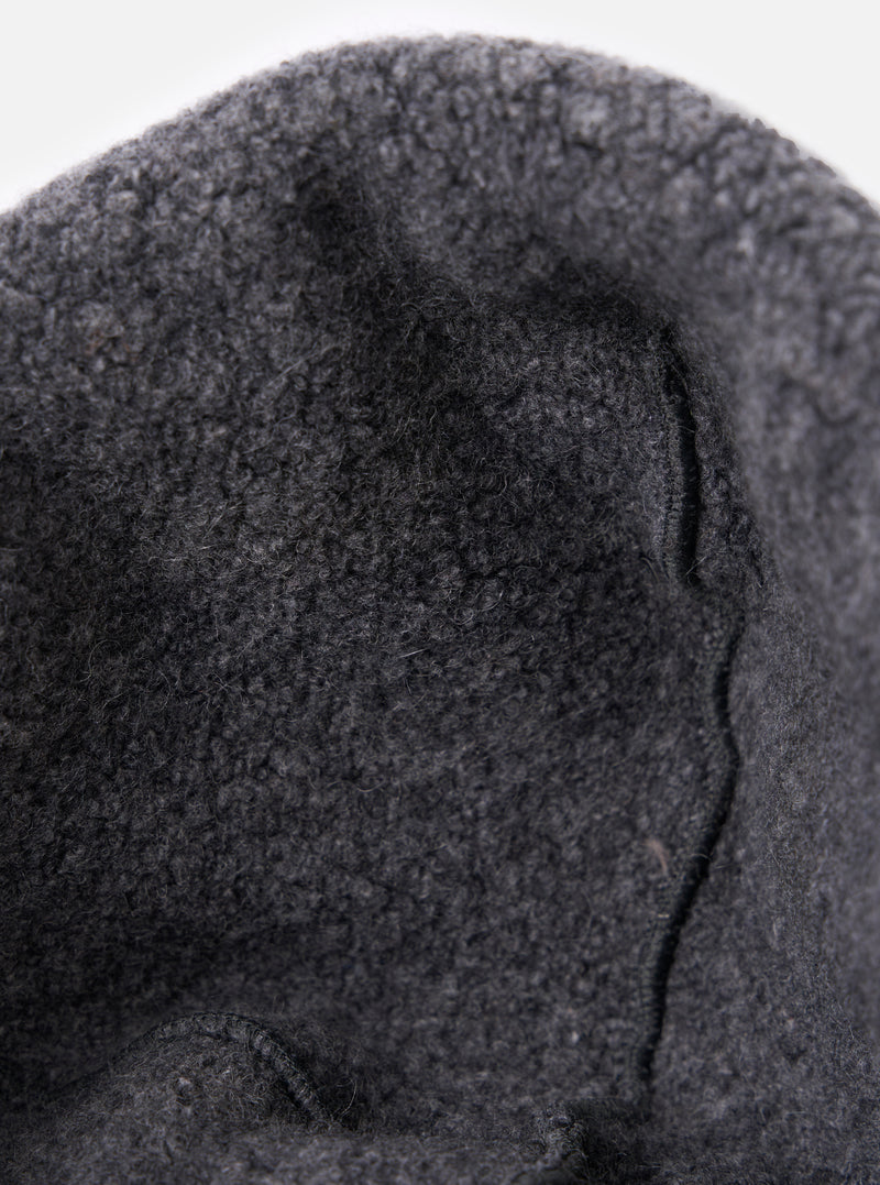 Close-up of the cableami® Grey Recycled Wool Flight Watch Cap, showing the texture of the wool. The image is shot against a white background.
