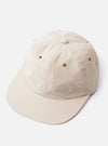 The cableami Ivory/Olive Cotton/Nylon B.B Cap is shown from the back as a flat lay against a plain white background. The image highlights the adjustable brown leather strap with a metal buckle and the ivory-colored cotton/nylon crown.