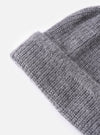 Close-up of the cableami® Grey Mohair Watch Cap on a white background. The soft, textured knit of the grey mohair is clearly visible.